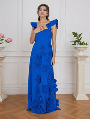 Lilac 3D Floral Sheath Formal Gown with Ruffle Sleeves