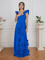 Lilac 3D Floral Sheath Formal Gown with Ruffle Sleeves