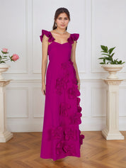Lilac 3D Floral Sheath Formal Gown with Ruffle Sleeves
