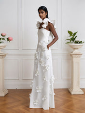 Lilac 3D Floral Sheath Formal Gown with Ruffle Sleeves