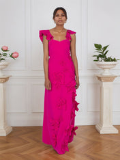 Lilac 3D Floral Sheath Formal Gown with Ruffle Sleeves