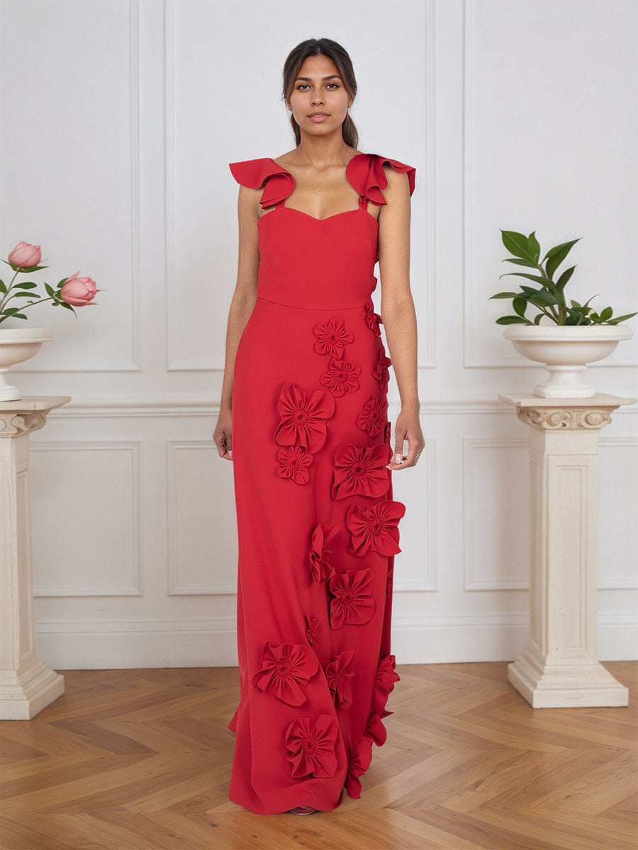 Lilac 3D Floral Sheath Formal Gown with Ruffle Sleeves