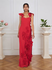 Lilac 3D Floral Sheath Formal Gown with Ruffle Sleeves