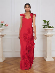 Lilac 3D Floral Sheath Formal Gown with Ruffle Sleeves