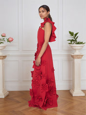 Lilac 3D Floral Sheath Formal Gown with Ruffle Sleeves