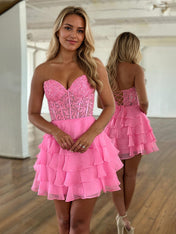 A-Line Sweetheart Short Tiered Lace Top Homecoming Dress