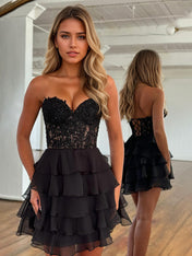 A-Line Sweetheart Short Tiered Lace Top Homecoming Dress