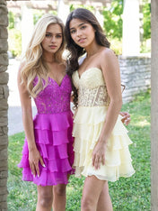 A-Line Sweetheart Short Tiered Lace Top Homecoming Dress