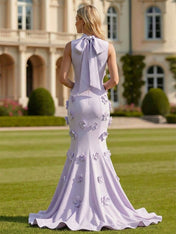 Lilac High-Neck 3D Floral Mermaid Evening Gown