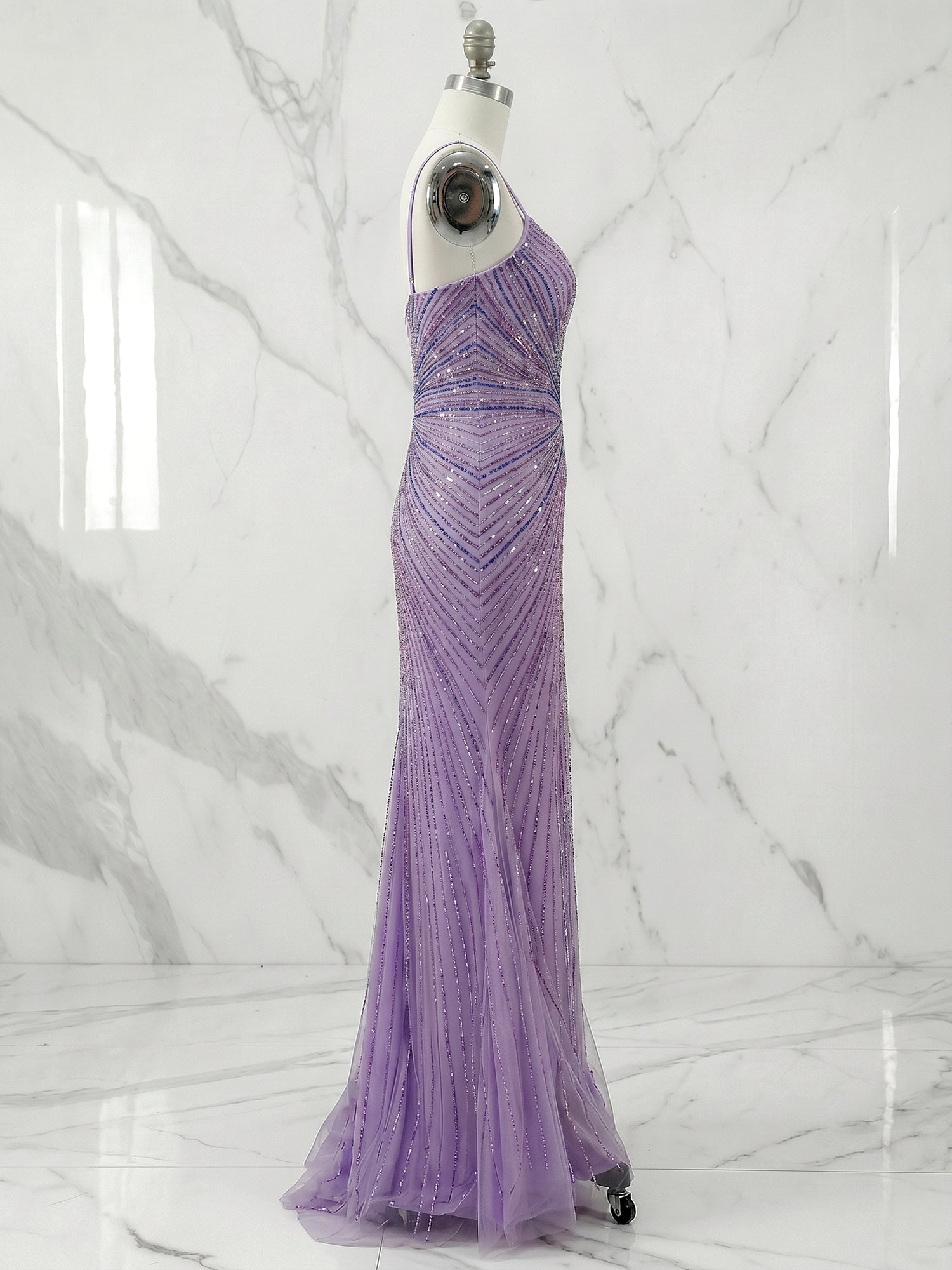 Lilac Starburst  Plunging V-Neck Sequin Long Prom Dress with Slit