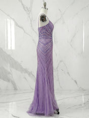 Lilac Starburst  Plunging V-Neck Sequin Long Prom Dress with Slit