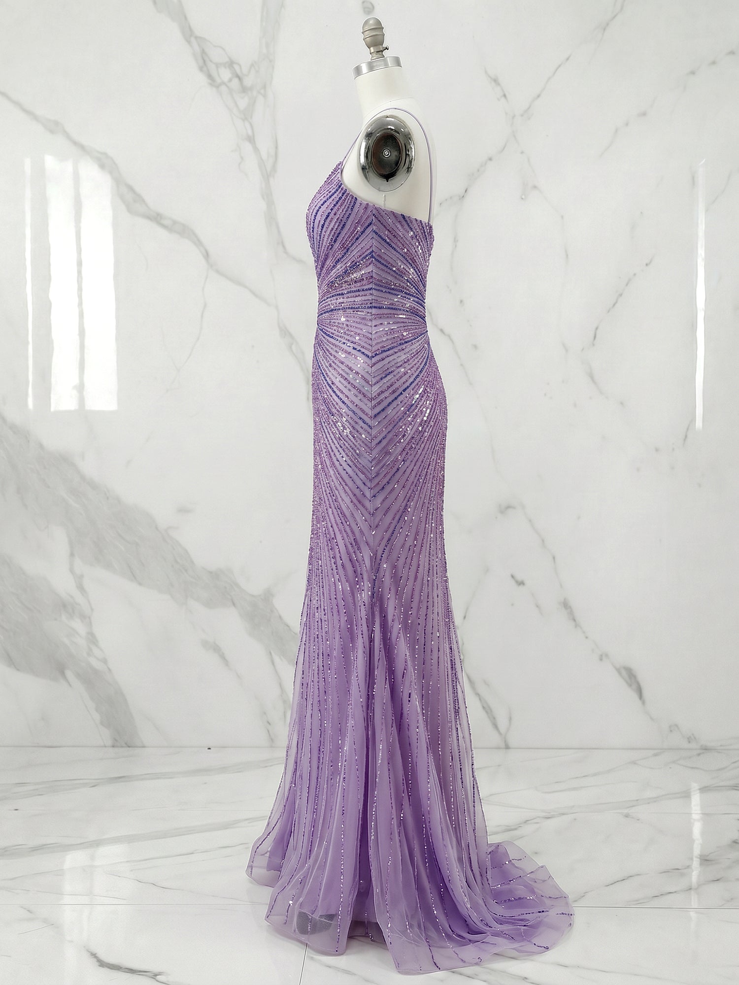 Lilac Starburst  Plunging V-Neck Sequin Long Prom Dress with Slit