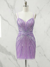 Lilac Starburst Plunging V-Neck Sequin Short Homecoming Mini Dress