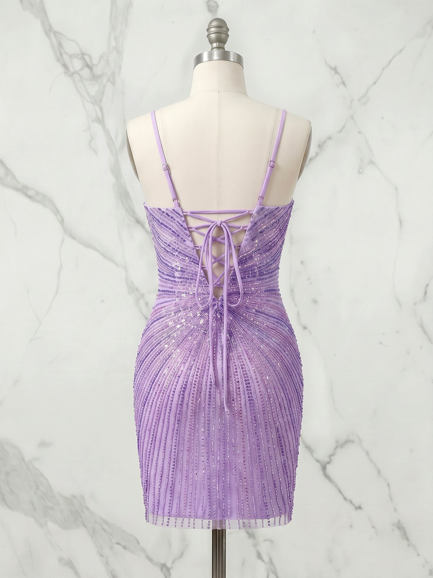 Lilac Starburst Plunging V-Neck Sequin Short Homecoming Mini Dress