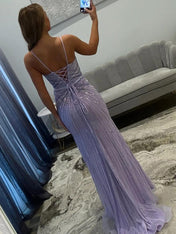 Lilac Starburst Sequin Long Prom Dress with Slit