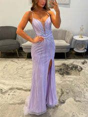 Lilac Starburst Sequin Long Prom Dress with Slit
