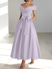 Robe de mère de la mariée coupe A-Line/Princesse, épaules dénudées, sans manches, longueur cheville, avec poches 