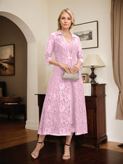 A-line V-Neck Tea-Length Chiffon Mother of the Bride Dress