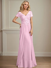 A-line V-Neck Floor-Length Chiffon Lace Mother of the Bride Dress