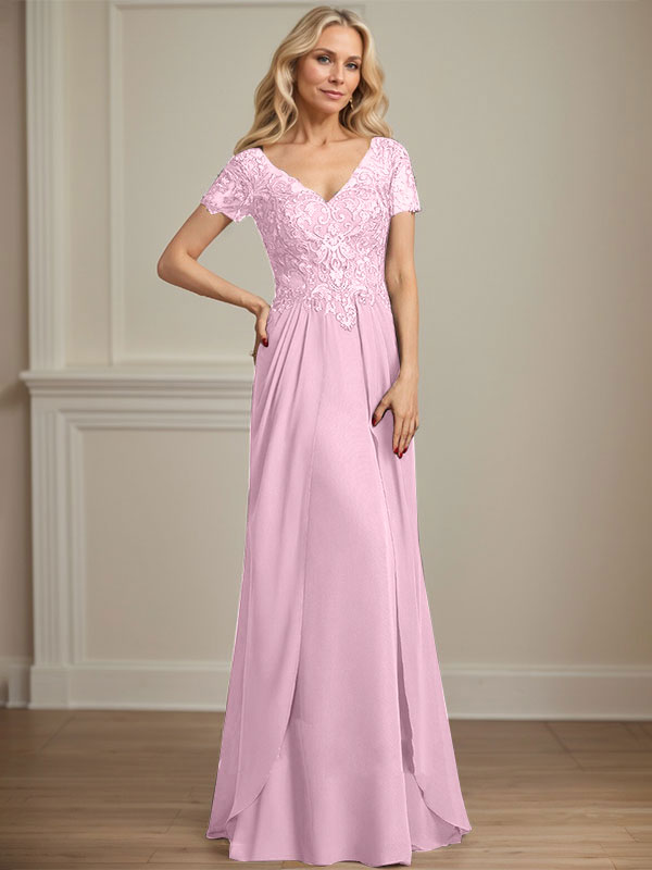 A-line V-Neck Floor-Length Chiffon Lace Mother of the Bride Dress