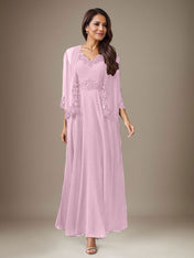 Plum A-Line Sequins Chiffon Dress