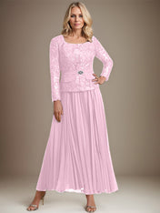 A-line Square Ankle-Length Chiffon Mother of the Bride Dress With Pleated