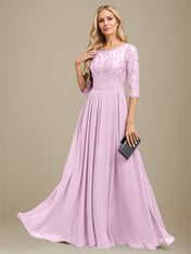 A-Line Scoop Floor-Length Lace Chiffon Mother Of the Bride Dress With Sequins Applique