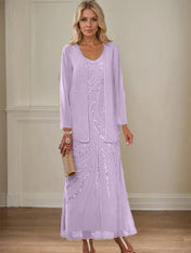 Sheath/Column V-Neck Ankle-Length Mother of the Bride Dresses with Jacket & Sequins