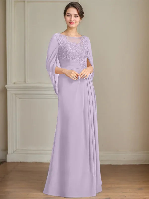 Princess Scoop Floor-Length Mother of the Bride Dresses with Pleated & Sequins