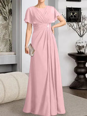 A-line Scoop Floor-Length Chiffon Mother of the Bride Dress With Pleated Beading