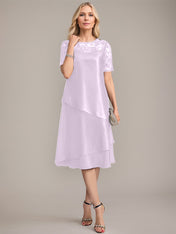 A-Line Scoop Knee-Length Mother of the Bride Dress With Applique & Sequins