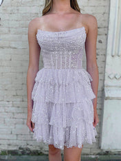 Lilac A-Line Strapless Zipper Back Tiered Tulle Homecoming Dress