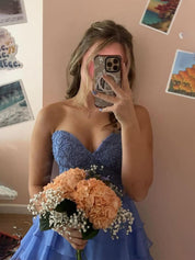 Lilac A-Line Sweetheart Short Tiered Lace Top Homecoming Dress