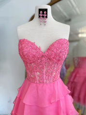 Lilac A-Line Sweetheart Short Tiered Lace Top Homecoming Dress