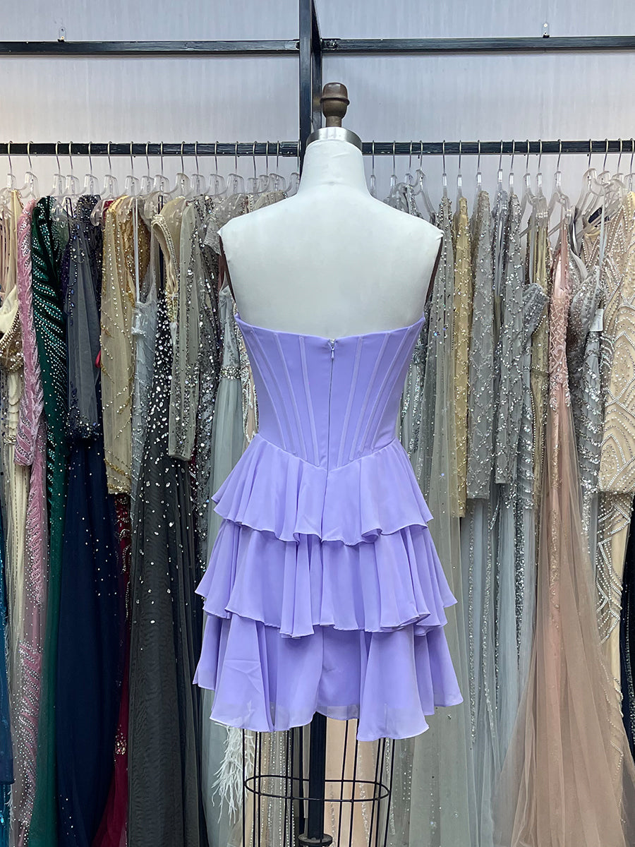 Lilac A Line Short Corset Homecoming Dress with Ruffles
