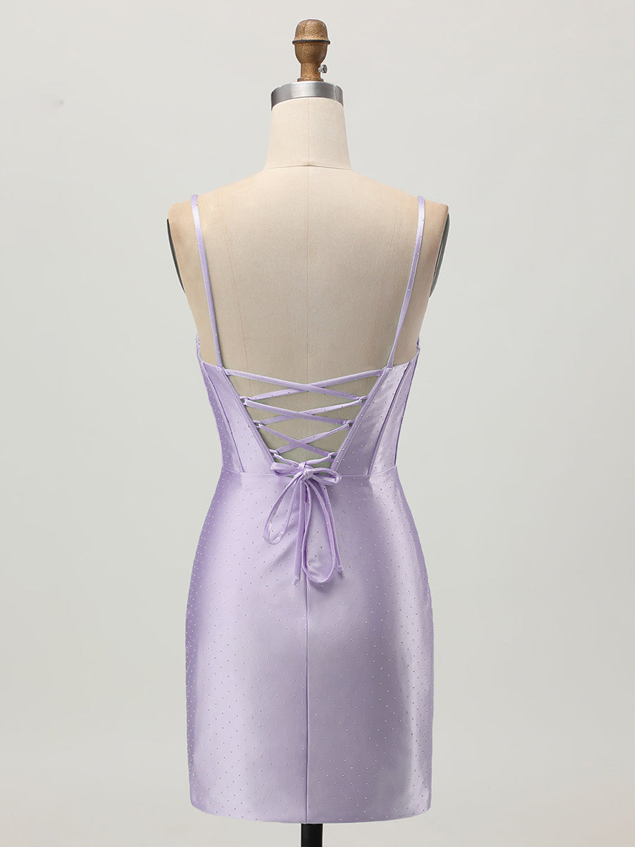 Lilac Bodycon Corset Cut Out Short Homecoming Dress with Beading