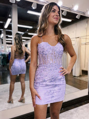 Lilac Bodycon Corset Homecoming Dress With Lace