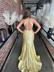 Lilac Crystal Embellished Halter Cutout Long Prom Dress