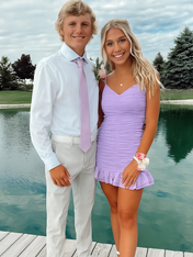 Lilac Cute Sheath Satin Short Homecoming Dress with Ruffles