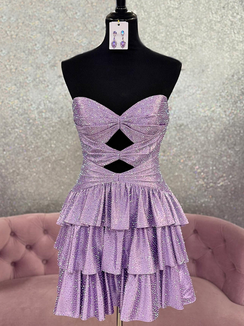 Orange A Line Strapless Sweetheart Satin Short Homecoming Dress with Keyhole