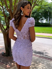 Lilac Square Neck Short Homecoming Dress With Appliques