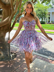 Lilac Sweetheart A-Line Short Tulle Homecoming Dress