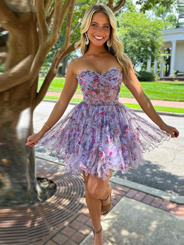 Lilac Sweetheart A-Line Short Tulle Homecoming Dress