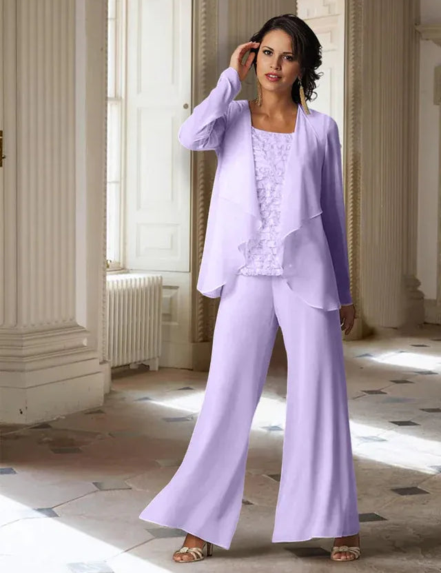 Chiffon Long Sleeves Mother of the Bride Pantsuits with Jacket
