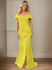 Sheath/Column Off-the-Shoulder Sleeveless Floor-Length Mother of the Bride Dresses With Ruffles