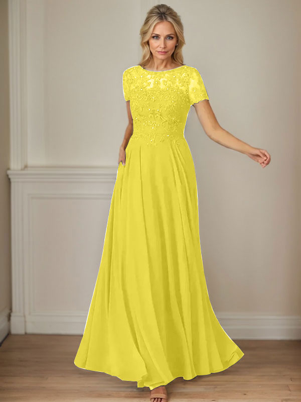 Dark Navy A-Line Boatneck Sequins Chiffon Dress