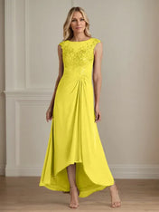 Champagne A-Line Scoop Lace Chiffon Dress