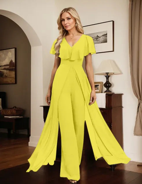 Pantsuit V-Neck Floor-Length Chiffon Evening Dress