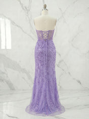 Luxurious Beaded Crystal Lilac Illusion Corset Prom Dress