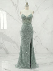 Luxurious Beaded Crystal Lilac Illusion Corset Prom Dress